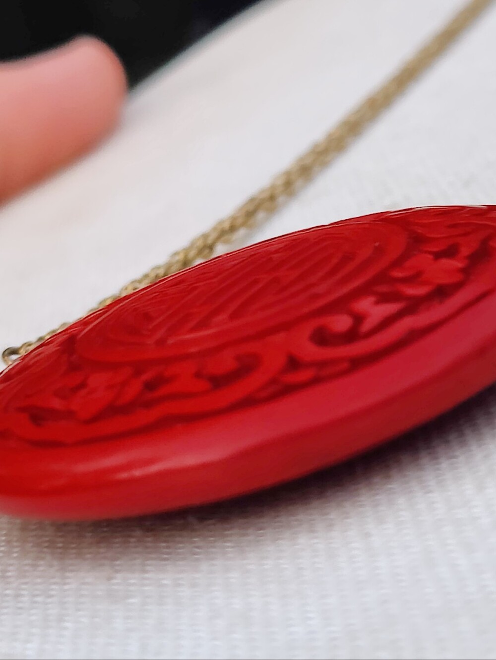 Vintage 12K GF Cinnabar Pendant Necklace - Picture 4 of 7